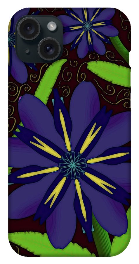 Purple Flowers Yellow Swirls - Phone Case
