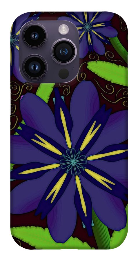 Purple Flowers Yellow Swirls - Phone Case