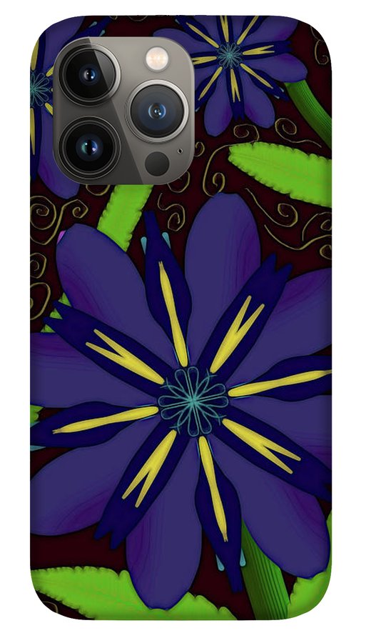 Purple Flowers Yellow Swirls - Phone Case
