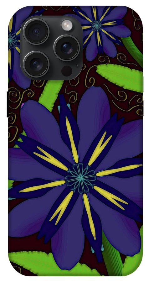 Purple Flowers Yellow Swirls - Phone Case