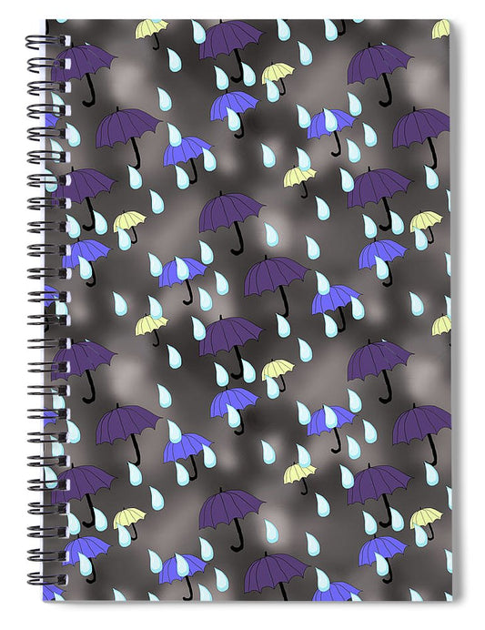 Rain and Umbrellas - Spiral Notebook