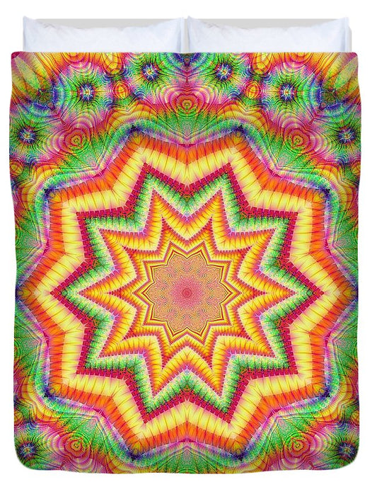Rainbow Star Fractal Kaleidoscope - Duvet Cover