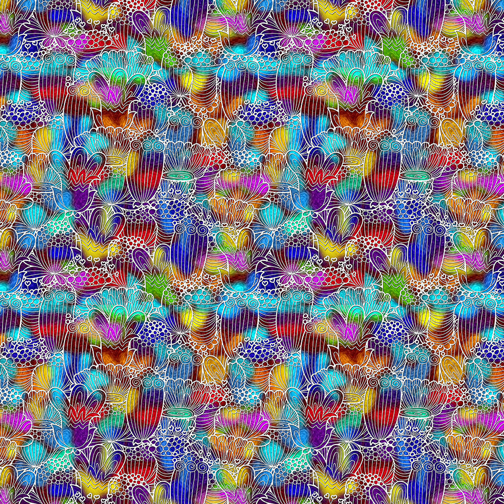 Rainbow Retro Flowers Digital Image Download