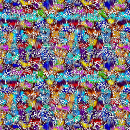 Rainbow Retro Flowers Digital Image Download