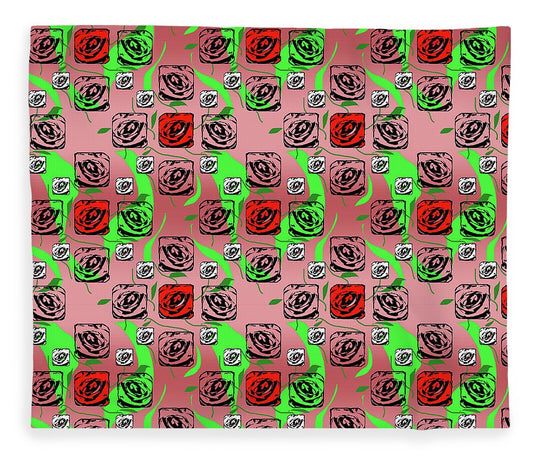 Red and White Roses Pattern On Pink - Blanket