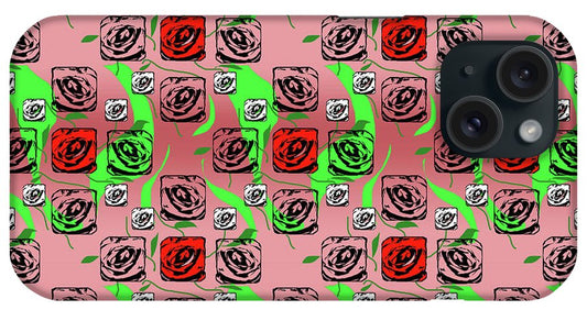 Red and White Roses Pattern On Pink - Phone Case