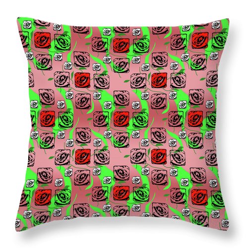 Red and White Roses Pattern On Pink - Throw Pillow