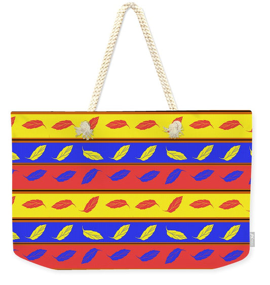 Red Blue Yellow Leaves Stripes - Weekender Tote Bag