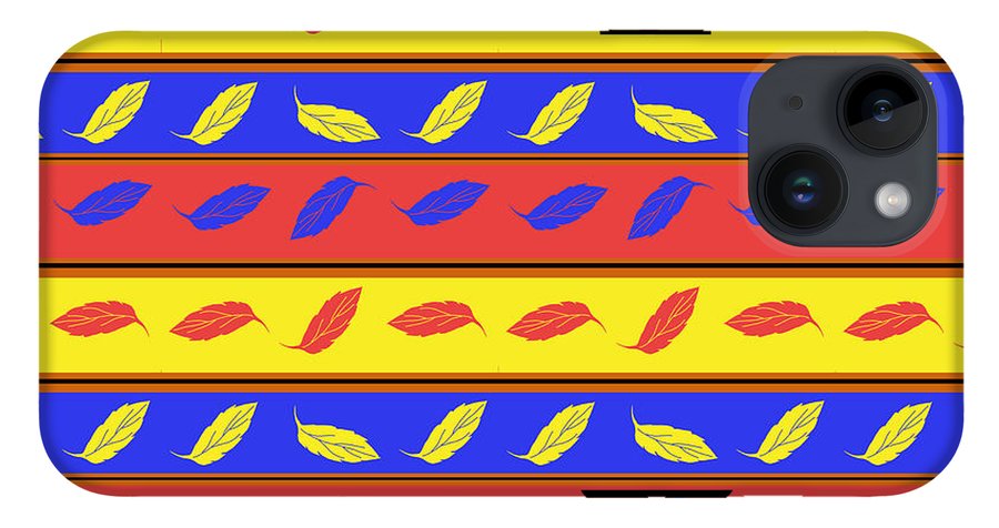 Red Blue Yellow Leaves Stripes - Phone Case