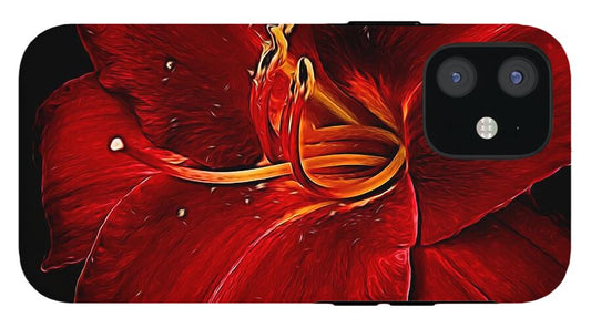 Red Daylily On Black - Phone Case