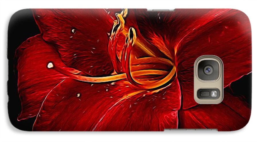 Red Daylily On Black - Phone Case