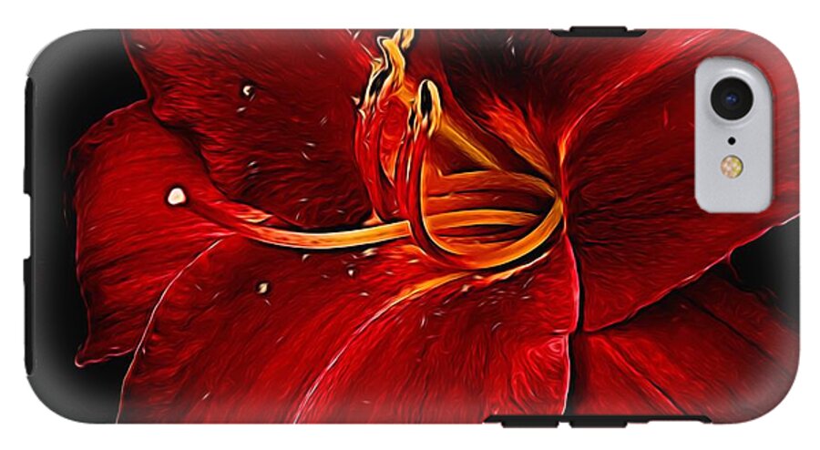 Red Daylily On Black - Phone Case