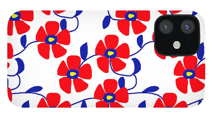 Red Flowers Blue Vines - Phone Case