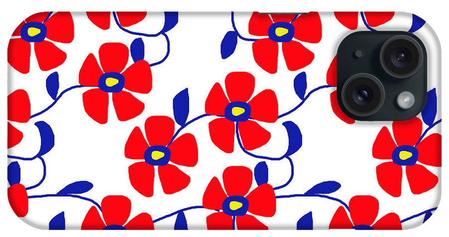 Red Flowers Blue Vines - Phone Case