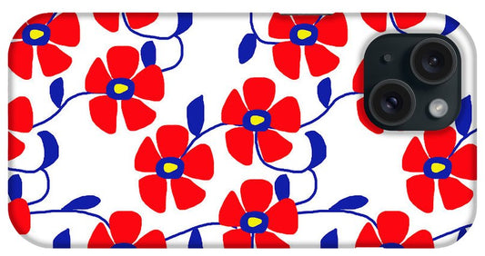Red Flowers Blue Vines - Phone Case