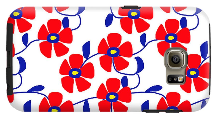 Red Flowers Blue Vines - Phone Case