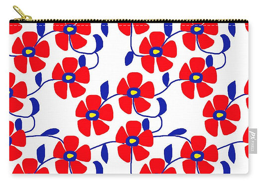 Red Flowers Blue Vines - Carry-All Pouch