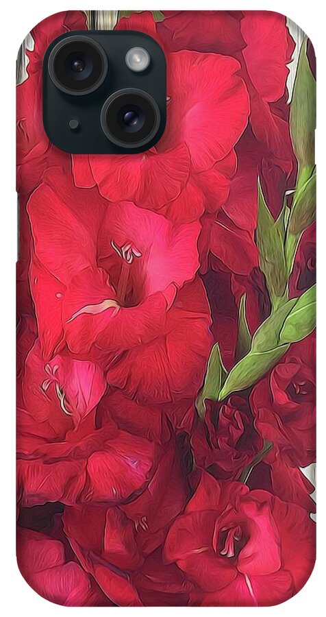 Red Gladiolas On Rustic White - Phone Case