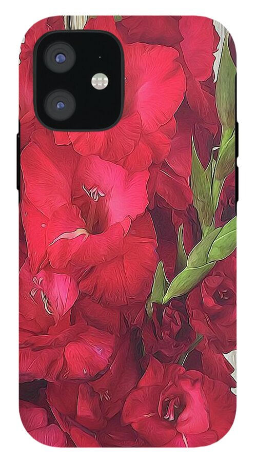 Red Gladiolas On Rustic White - Phone Case
