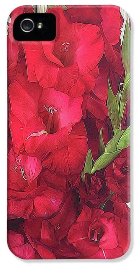 Red Gladiolas On Rustic White - Phone Case