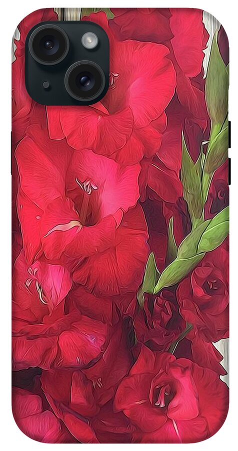 Red Gladiolas On Rustic White - Phone Case
