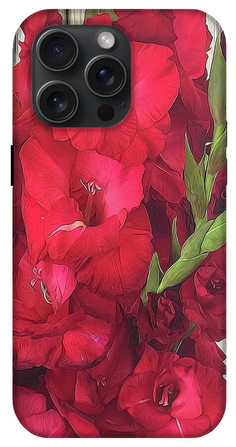 Red Gladiolas On Rustic White - Phone Case