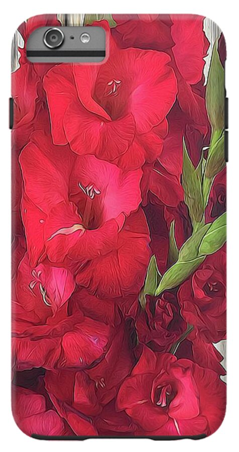 Red Gladiolas On Rustic White - Phone Case