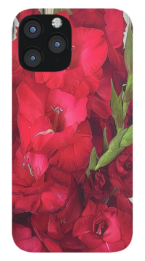 Red Gladiolas On Rustic White - Phone Case