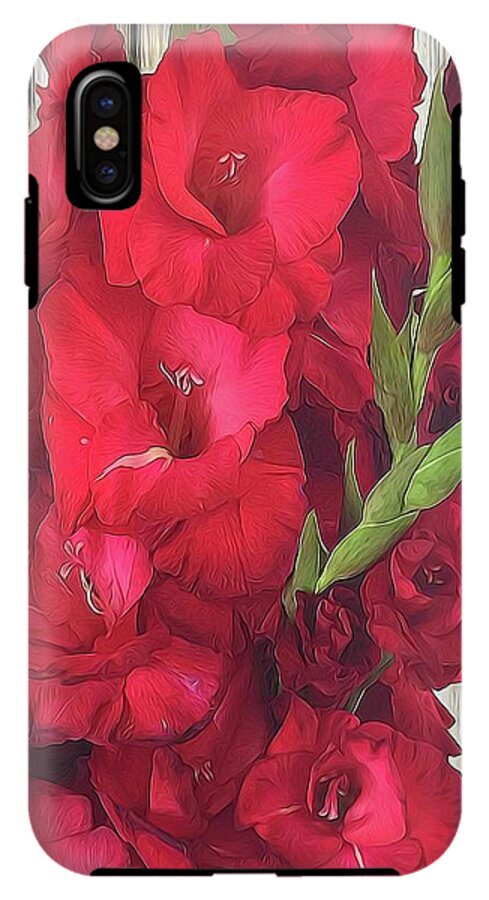 Red Gladiolas On Rustic White - Phone Case