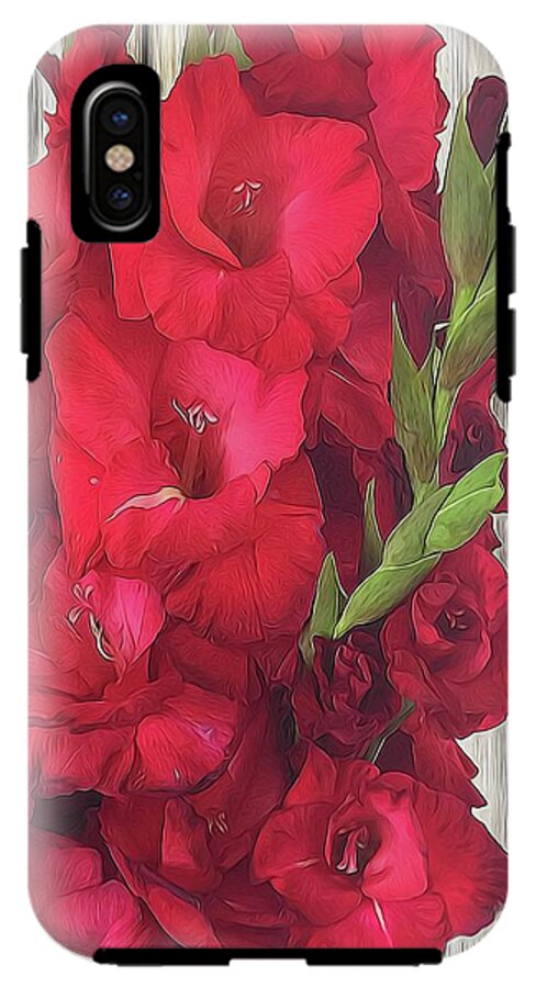Red Gladiolas On Rustic White - Phone Case