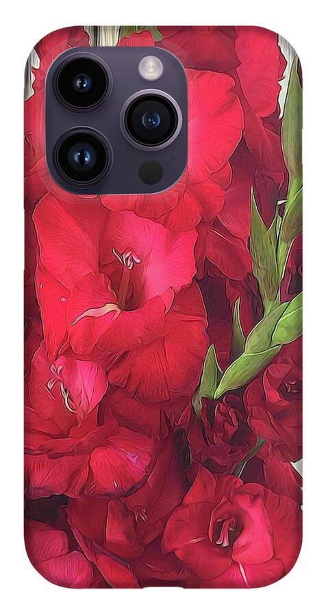 Red Gladiolas On Rustic White - Phone Case