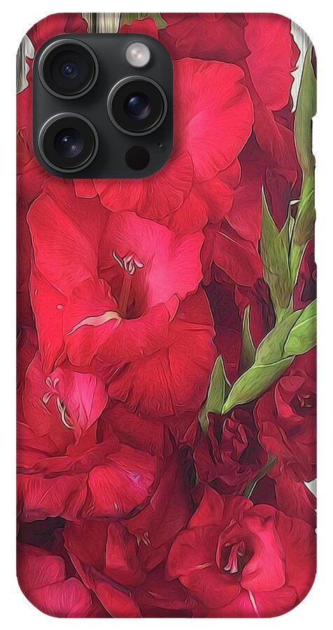 Red Gladiolas On Rustic White - Phone Case