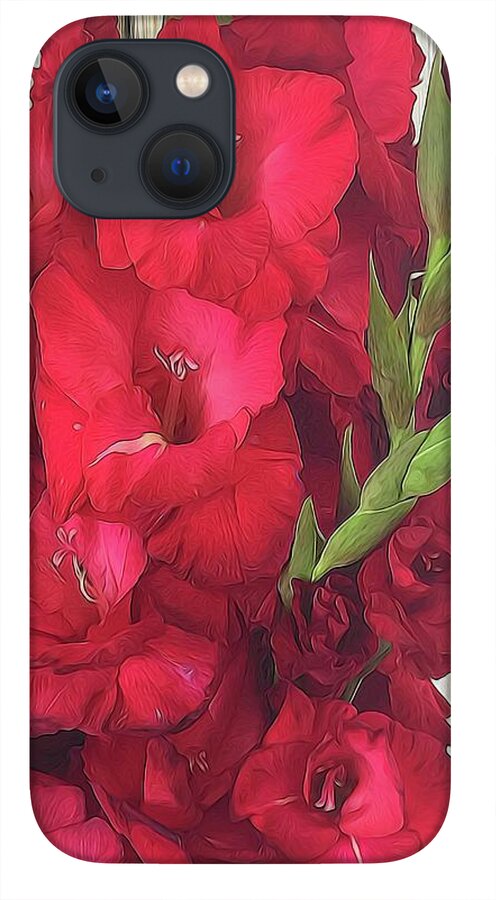 Red Gladiolas On Rustic White - Phone Case