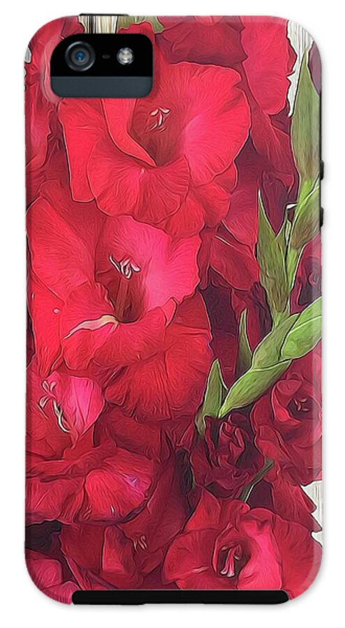 Red Gladiolas On Rustic White - Phone Case
