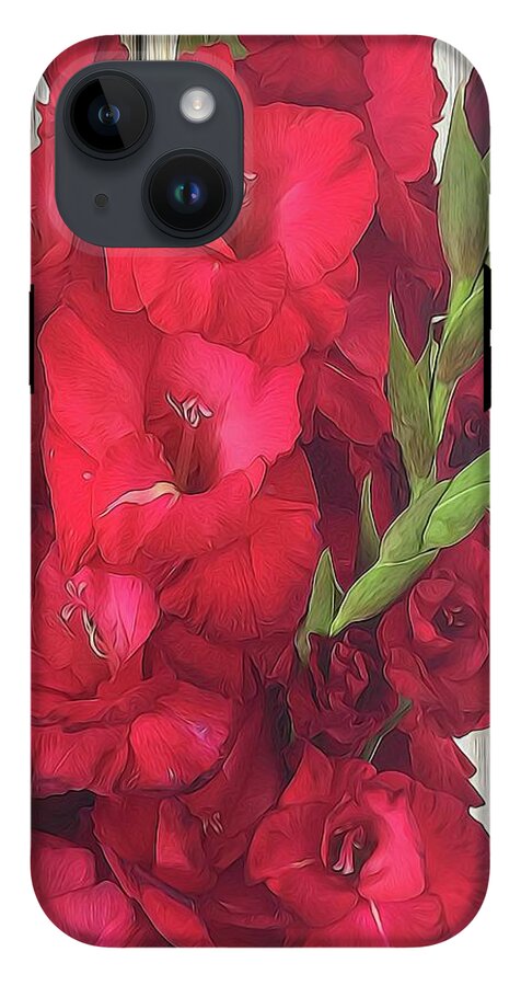 Red Gladiolas On Rustic White - Phone Case