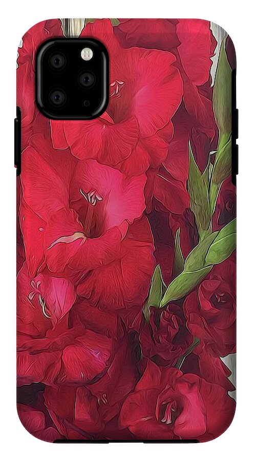 Red Gladiolas On Rustic White - Phone Case