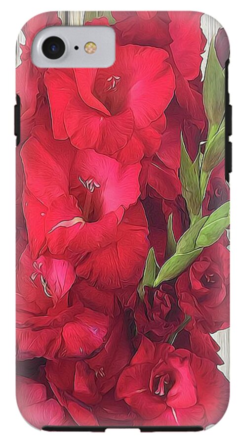 Red Gladiolas On Rustic White - Phone Case