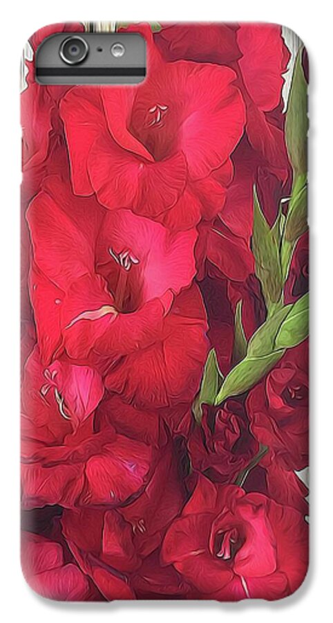 Red Gladiolas On Rustic White - Phone Case