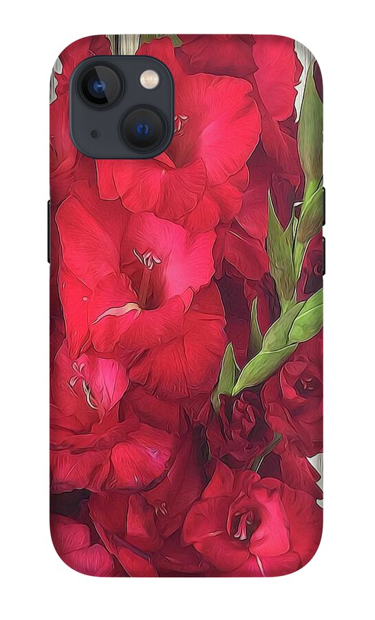 Red Gladiolas On Rustic White - Phone Case