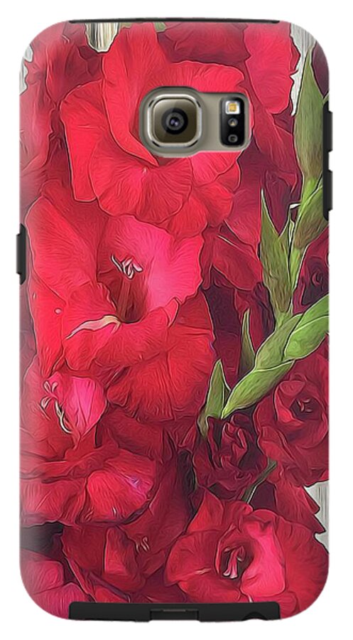 Red Gladiolas On Rustic White - Phone Case
