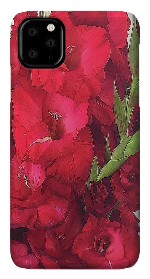 Red Gladiolas On Rustic White - Phone Case