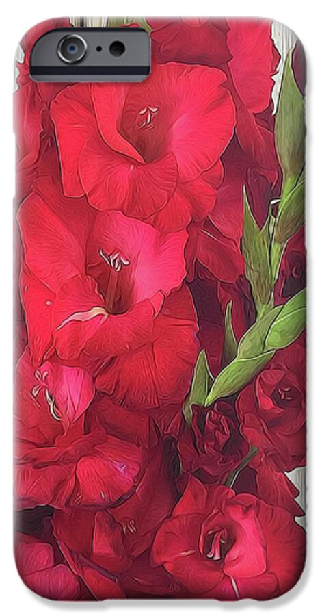 Red Gladiolas On Rustic White - Phone Case