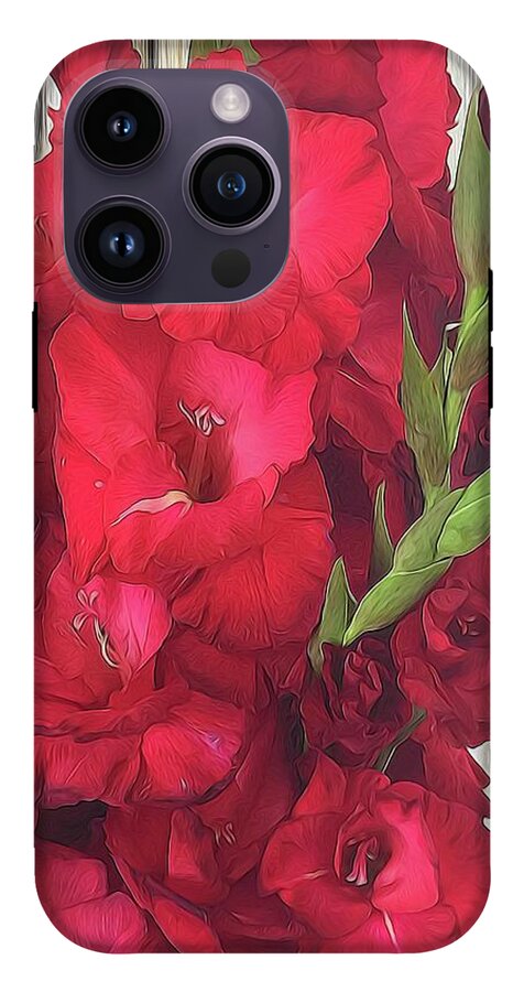 Red Gladiolas On Rustic White - Phone Case