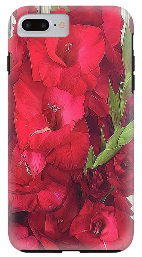 Red Gladiolas On Rustic White - Phone Case