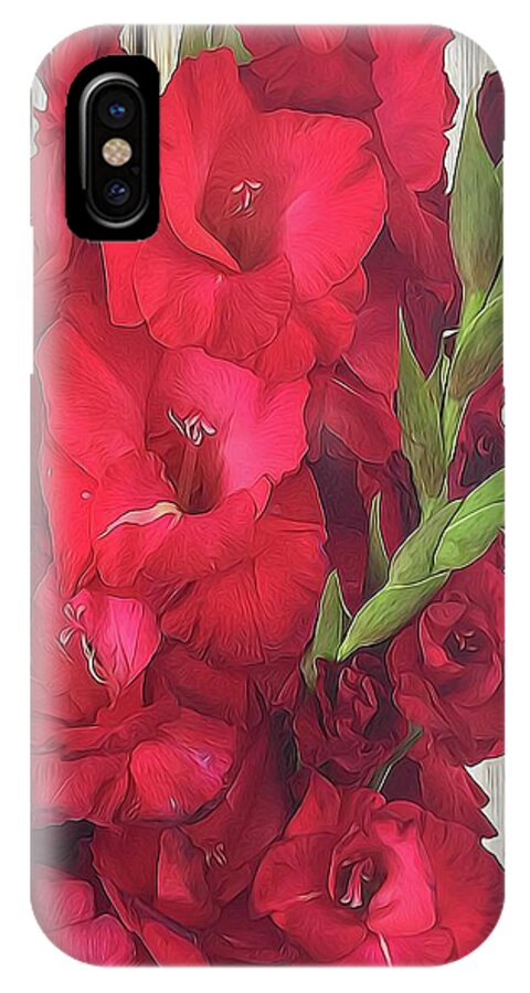 Red Gladiolas On Rustic White - Phone Case