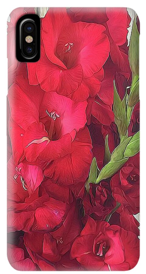 Red Gladiolas On Rustic White - Phone Case