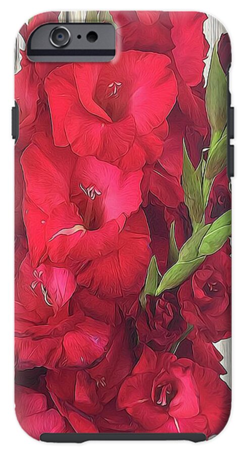 Red Gladiolas On Rustic White - Phone Case