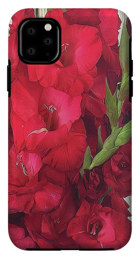 Red Gladiolas On Rustic White - Phone Case