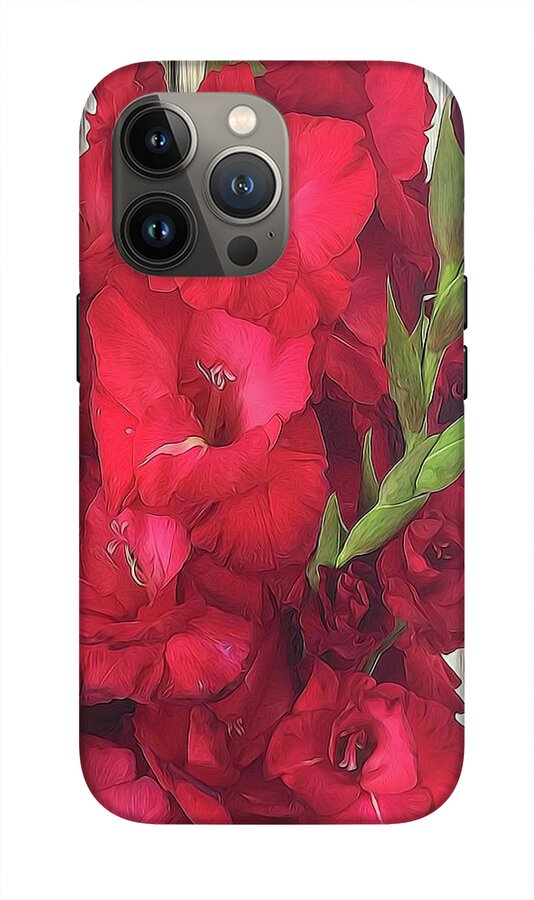 Red Gladiolas On Rustic White - Phone Case