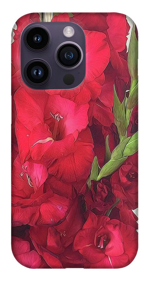 Red Gladiolas On Rustic White - Phone Case